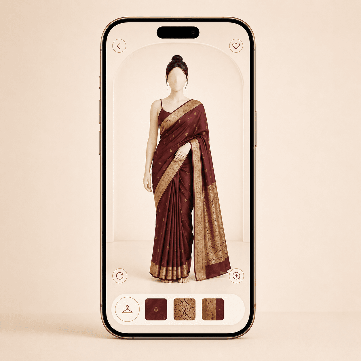 Virtual saree draping phone preview