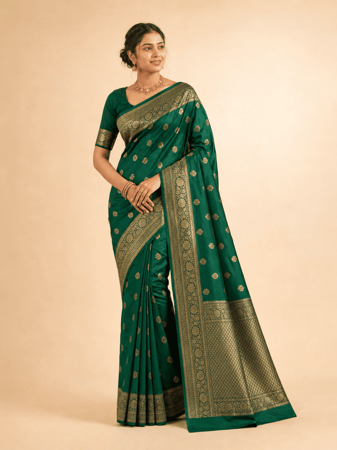 Emerald Soft Silk Zari Border Saree