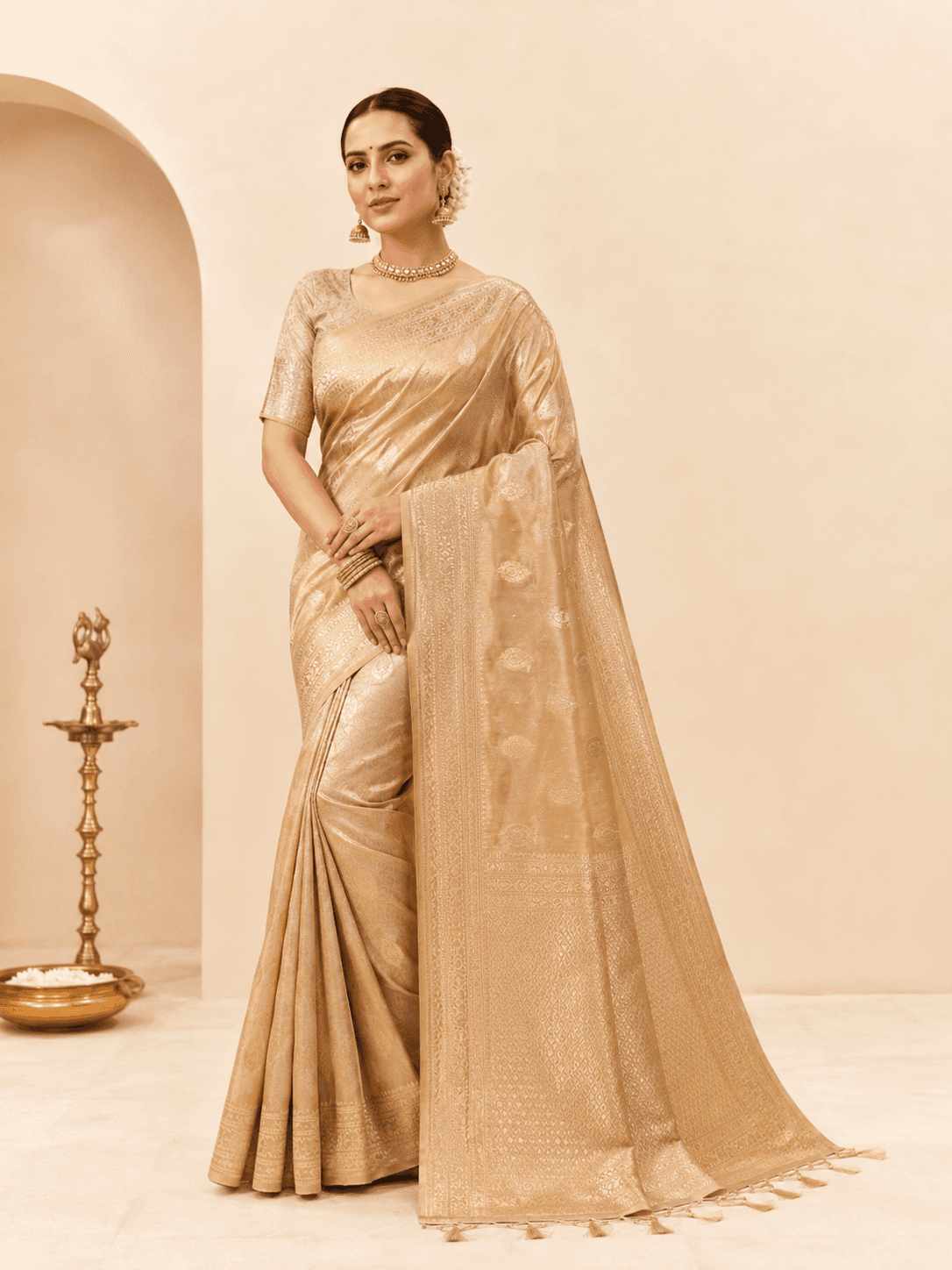 Antique Gold Tissue Silk Saree